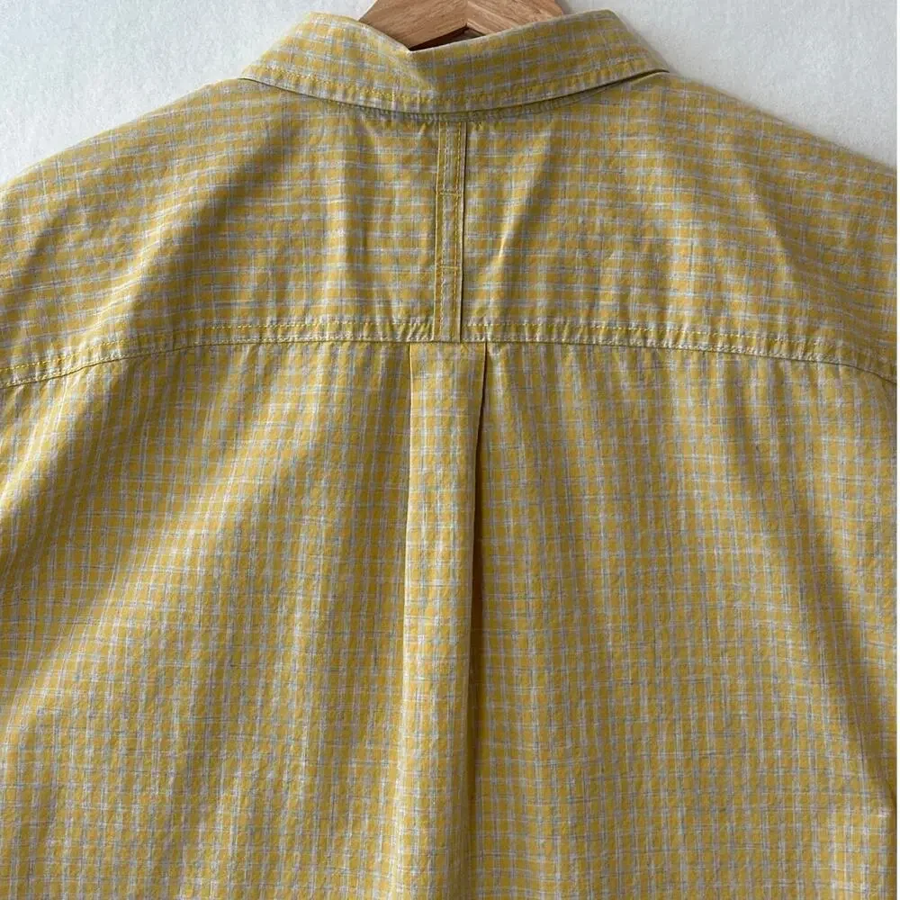 The North Face A3G4C Button Up Shirt XL Yellow Gray Check Cotton Short Sleeve XL